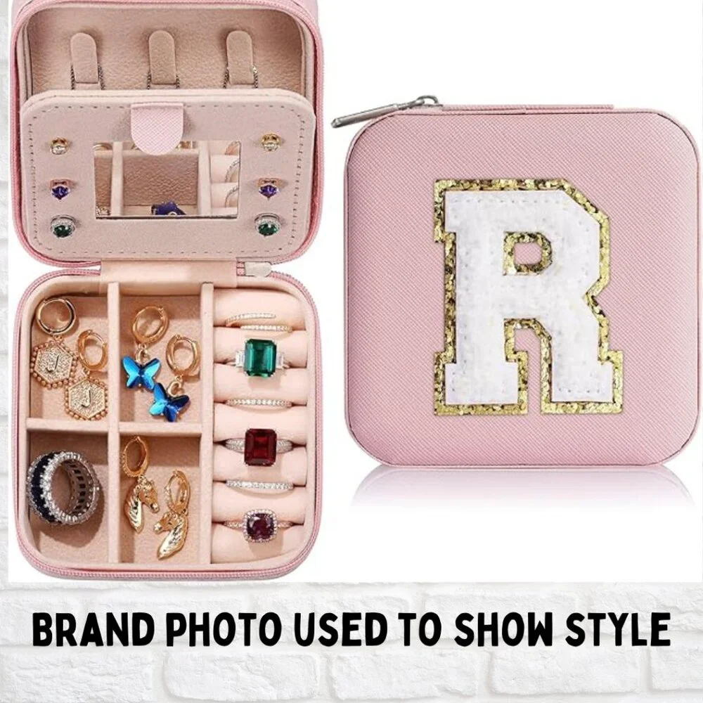 Travel Jewelry Organizer Box | Small Monogrammed Jewelry Case with “R”